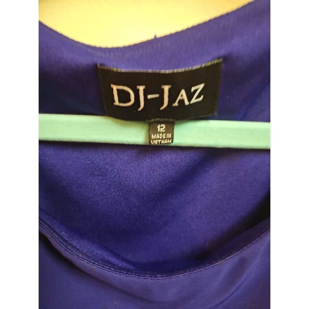 DJ-JAZ Women's Royal Blue Cold Shoulder Dress Beaded Sheer Overlay Cape Size 12 - Picture 3 of 6